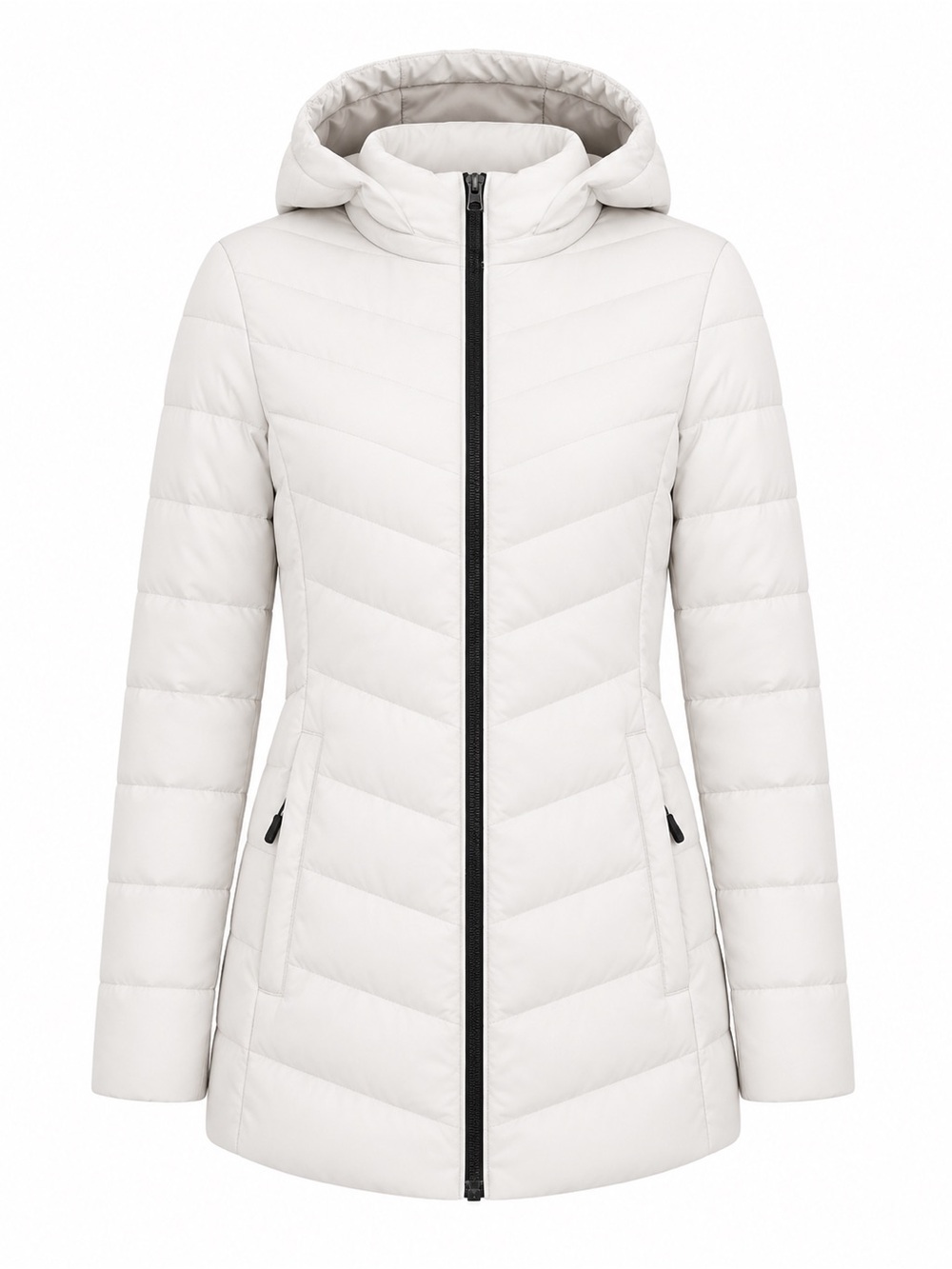 Women's Light Gray Hooded Puffer Jacket